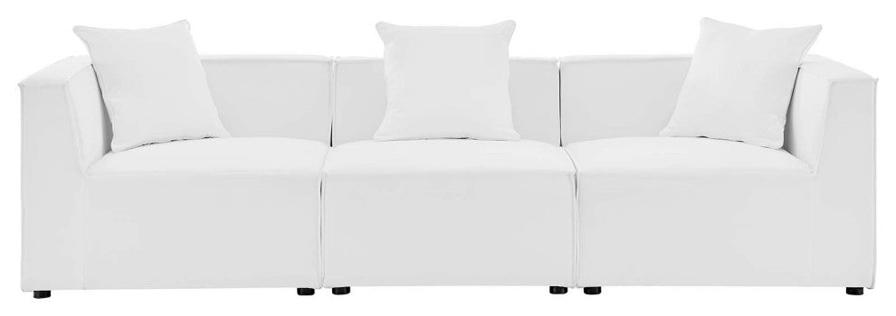 Lounge Sectional Sofa Set, Fabric, White, Modern, Outdoor Patio Balcony Garden