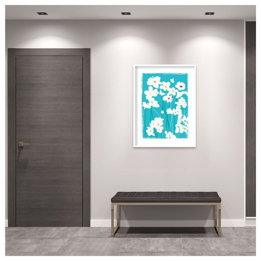Turquoise Flowers by Jenny Frean Framed Wall Art 31 x 41