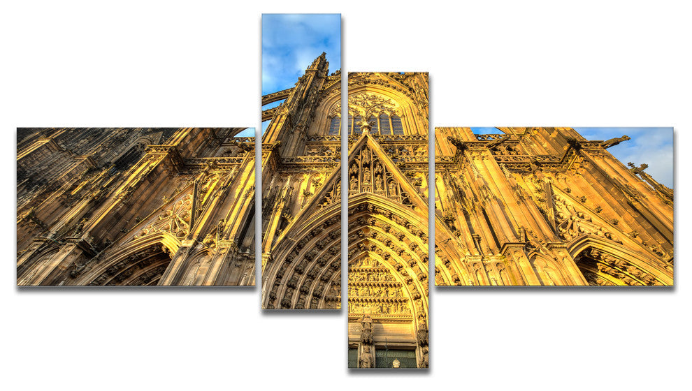 Dom Church in City Cologne Lit By Sun, Cityscape Canvas Print, 60"x32", 4 panels