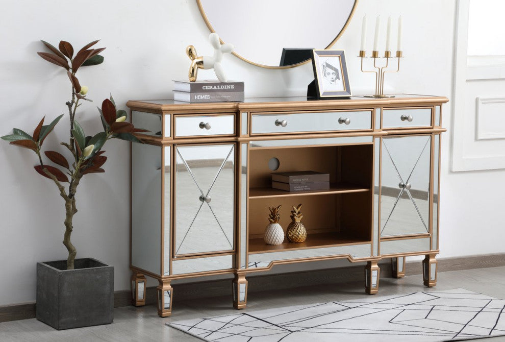 Elegant MF61060G Contempo 60" Mirrored Credenza, Antique Gold
