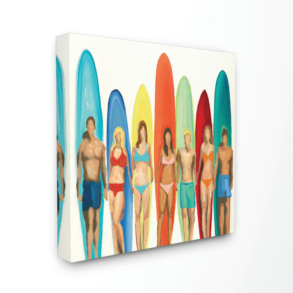 Surf and Boards Figures Beach Painting, 30"x30", Canvas Art