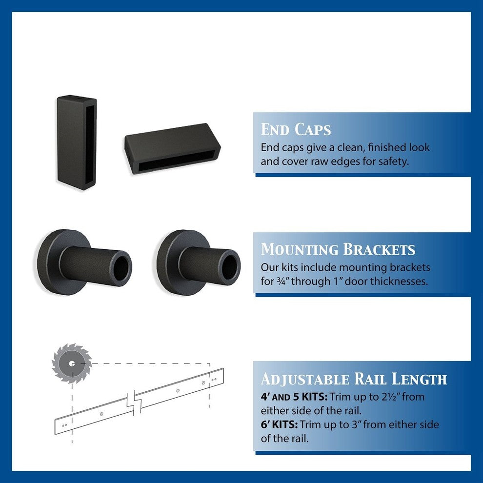 Mini Sliding Rolling Barn Door Hardware Kit, Single, Oil Rubbed Bronze, 4' Long