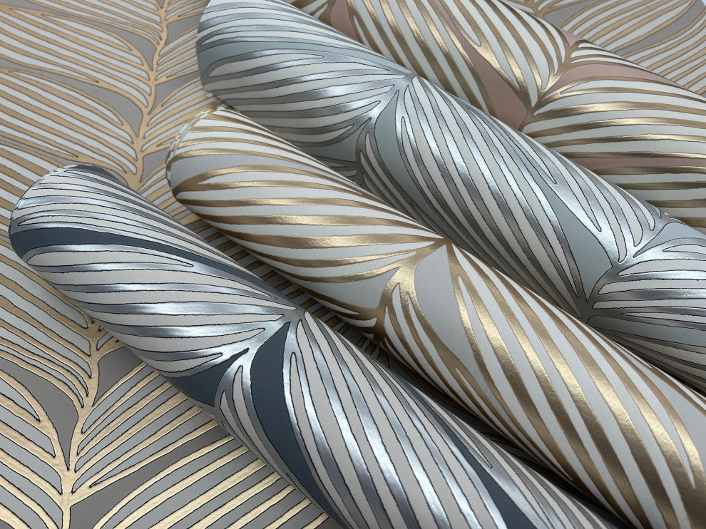 Spa & Silver Luminous Leaves Wallpaper