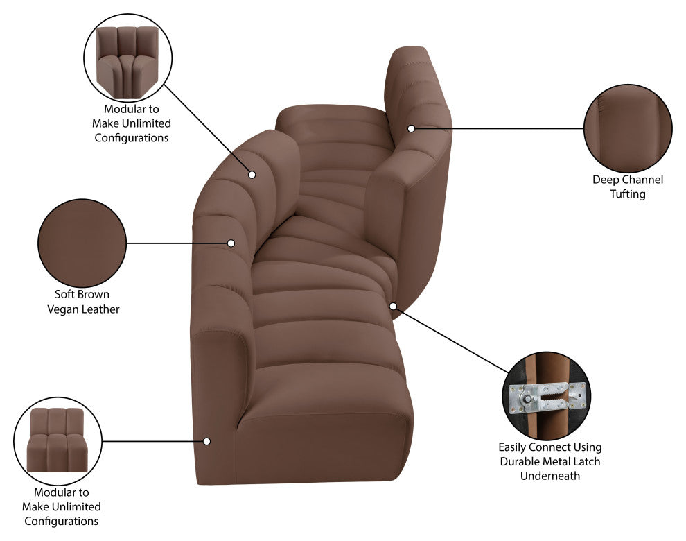 Arc Vegan Leather Upholstered 4-Pc. Facing Modular Sectional, Brown