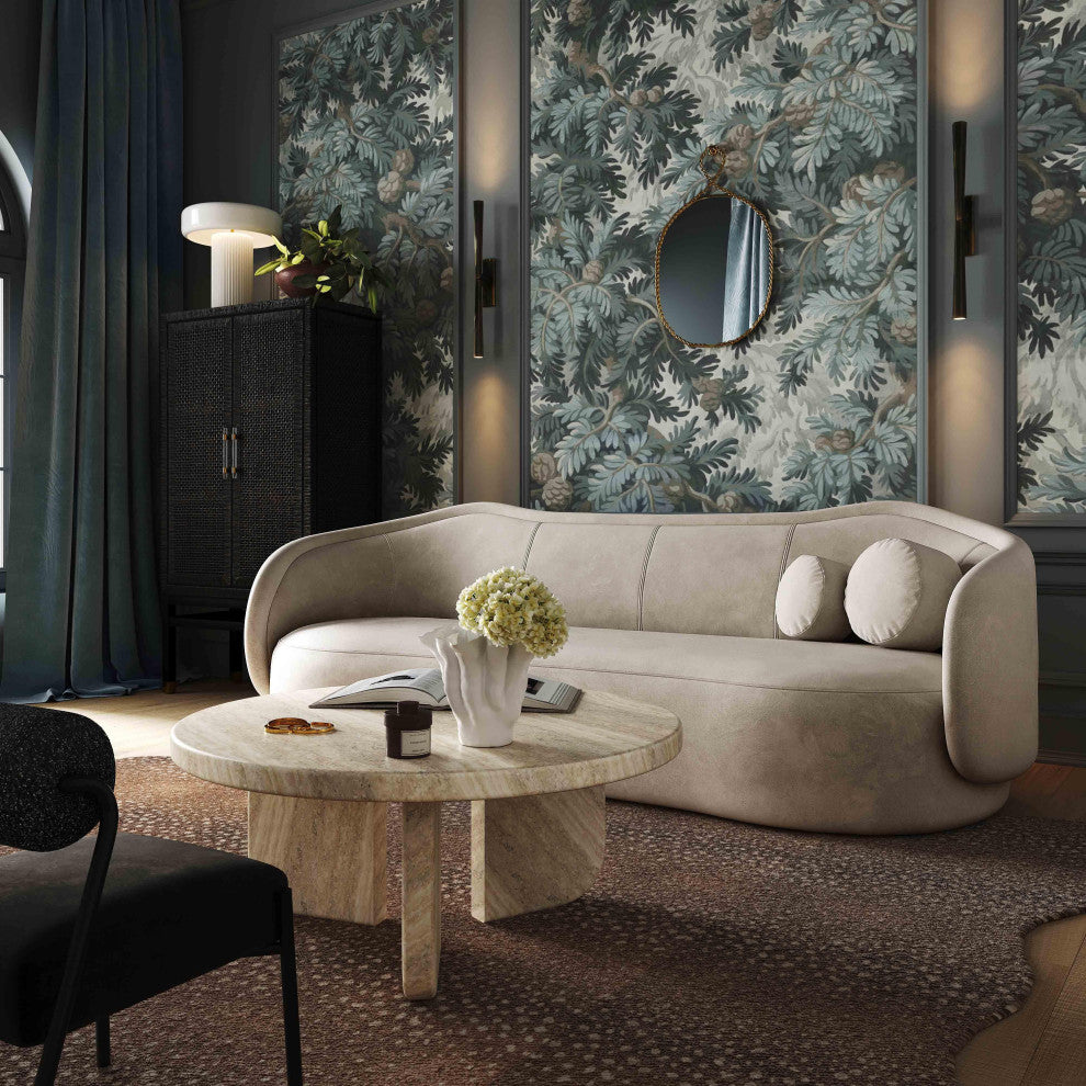 Circe Taupe Textured Velvet Sofa - Taupe