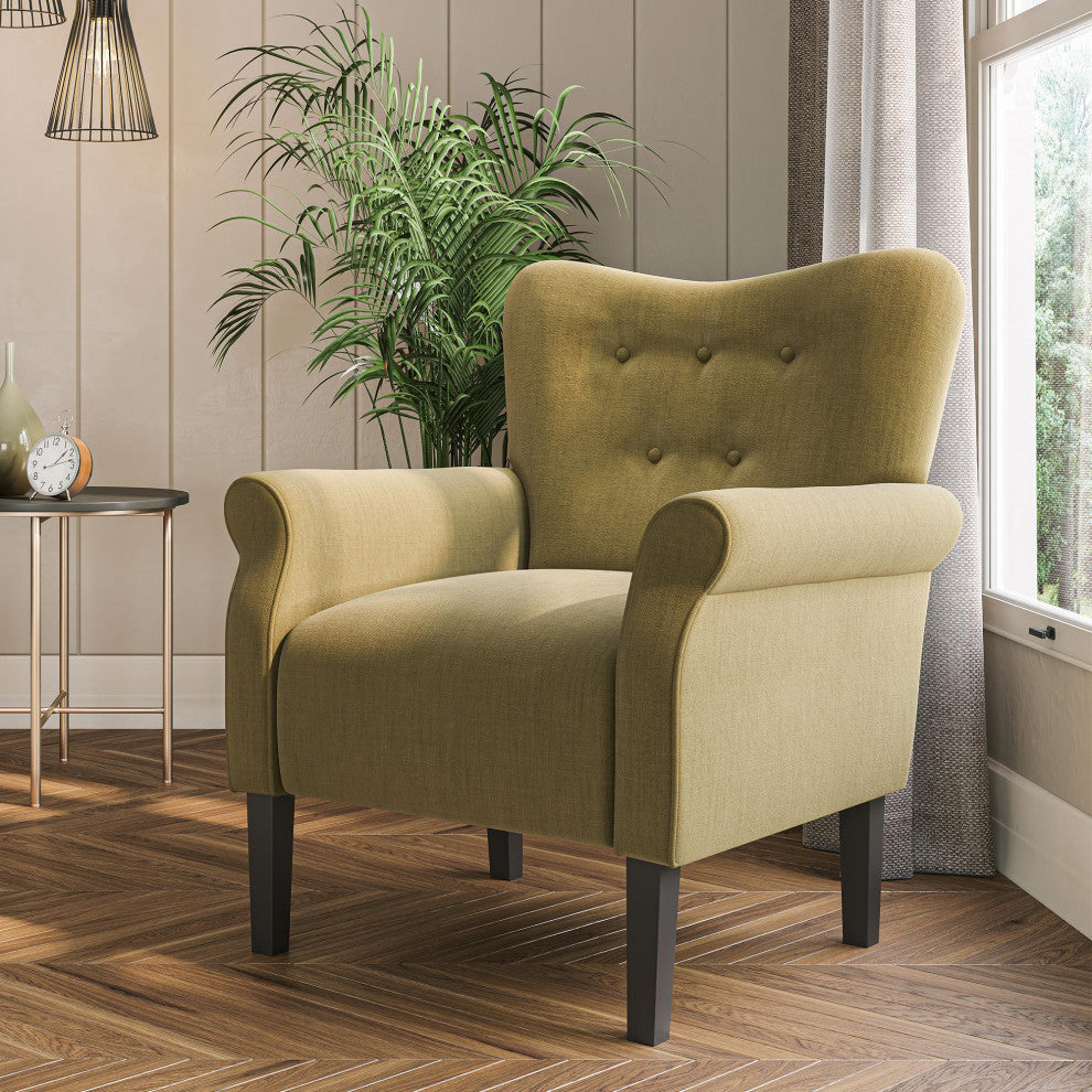 High Wingback Linen Armchair, Avocado
