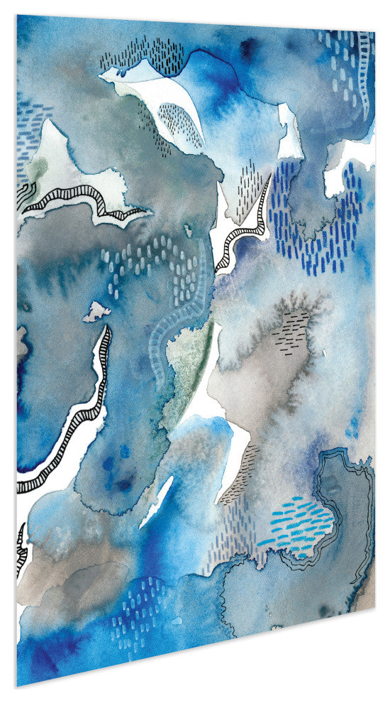 Blue Abstract Wall Art Printed on Frameless Free Floating Tempered Glass Panel