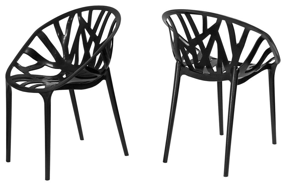 Mod Made Branch Modern Plastic Dining Side Chair, Set of 2, Black