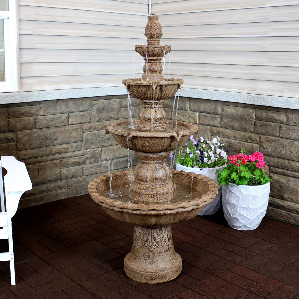 Sunnydaze 4-Tier Pineapple Outdoor Water Fountain Earth Finish Patio Feature-52"