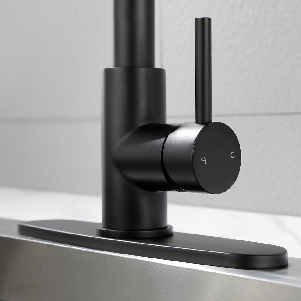 Wellfor Stainless Steel Pull Down Kitchen Faucet With Deck Plate, Matte Black