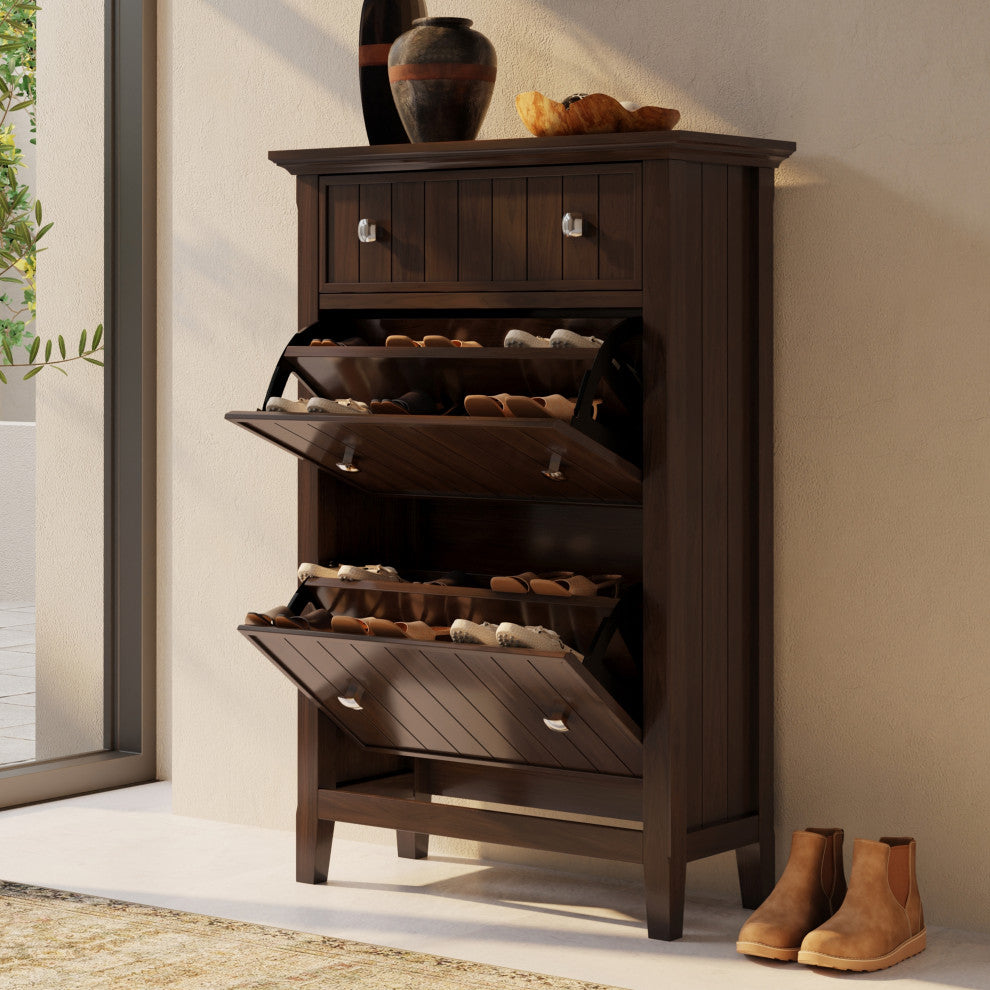 Acadian Solid Wood Entryway Shoe Storage Cabinet, Brunette Brown