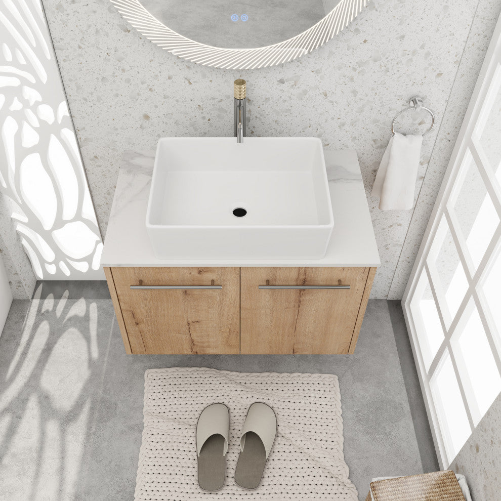 BNK 30 Inch Bathroom Vanity With Sink, Modern Wall Mount Bathroom Vanity Set, Rectangular Basin, 30 Inch