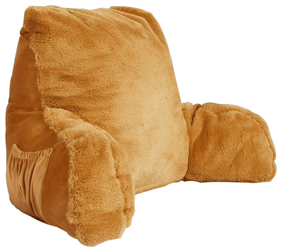 Fox Faux Fur Bedrest, Needs Assembly, Burnt Orange, 20"x18"x17"