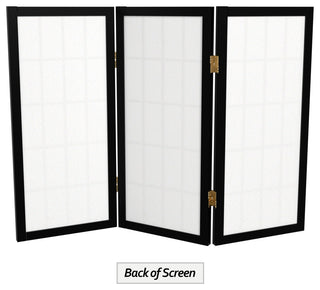 2' Tall Desktop Window Pane Shoji Screen, Black, 3 Panels