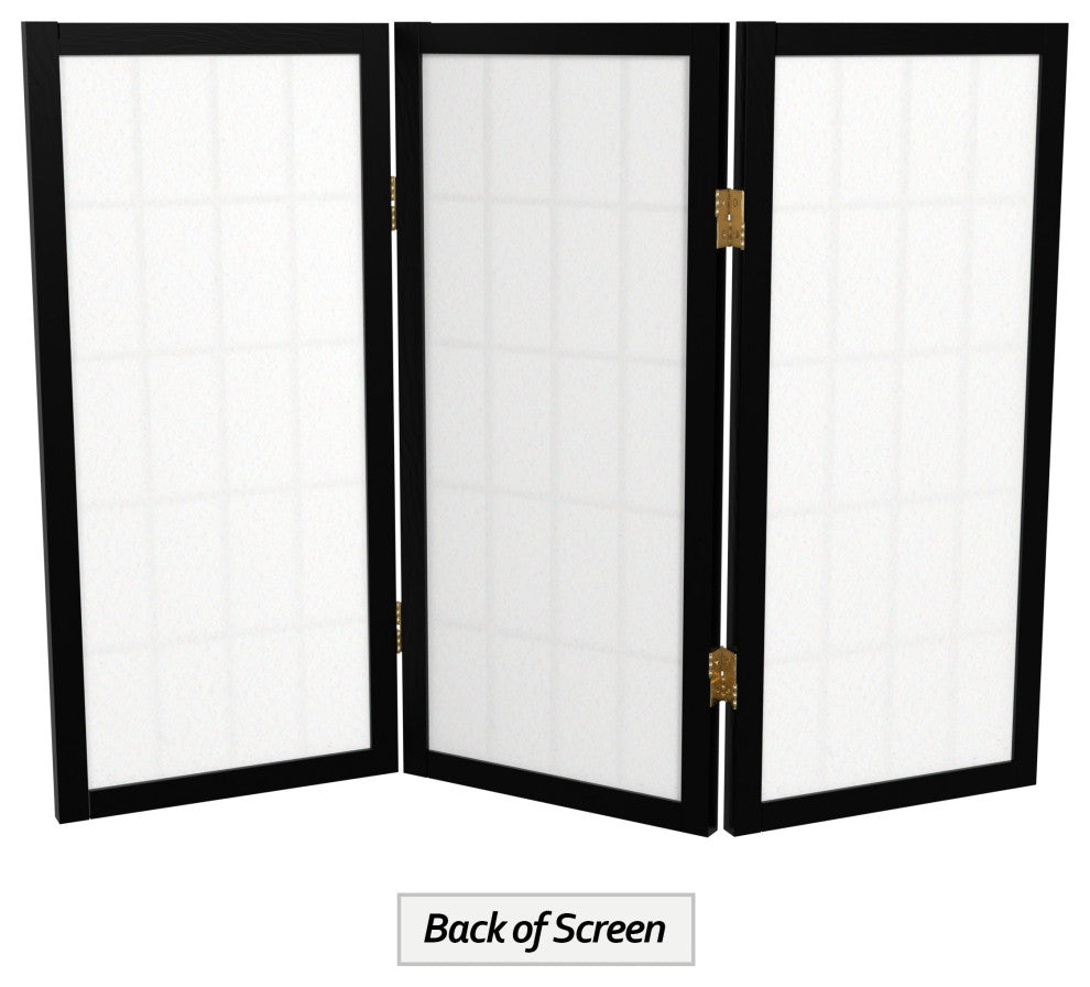 2' Tall Desktop Window Pane Shoji Screen, Black, 3 Panels