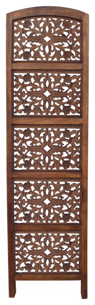 Handmade Foldable 4 Panel Wooden Partition Screen Room Divider, Brown