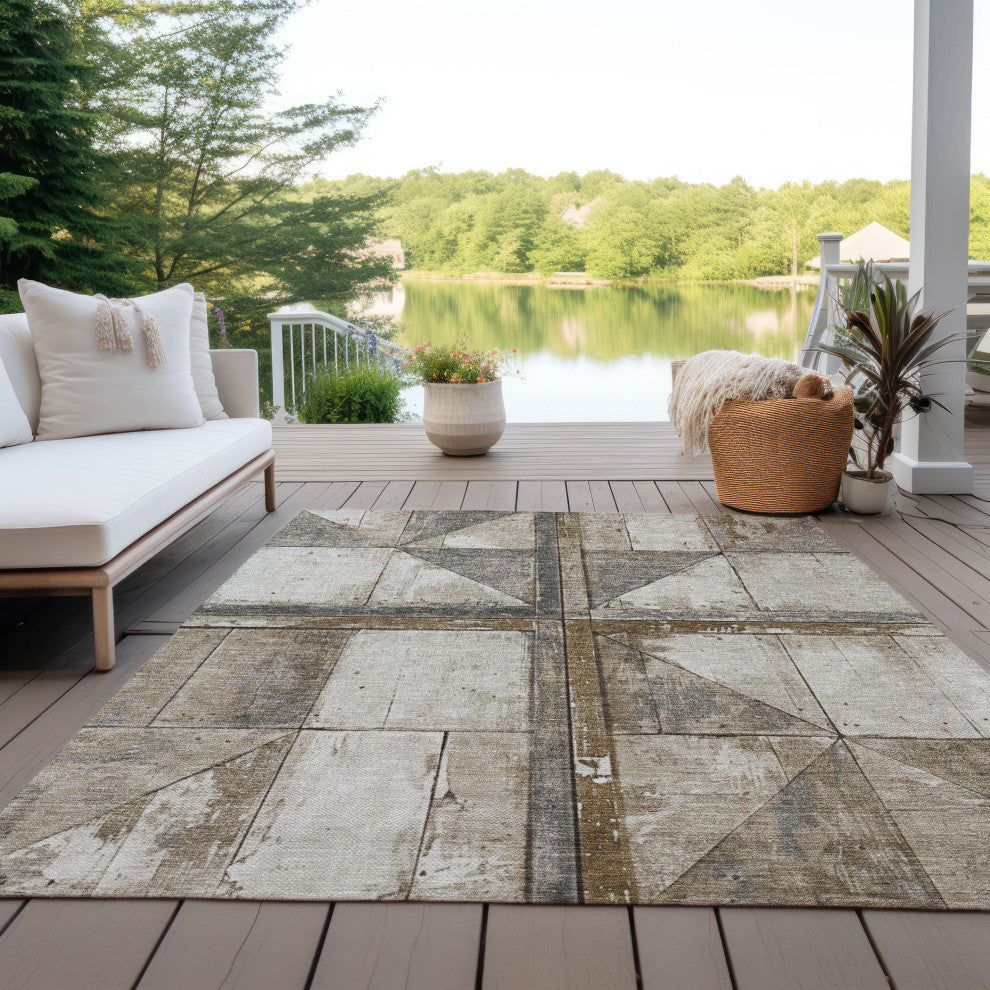 Machine Washable Indoor/Outdoor Chantille ACN1876 Beige 5' x 7'6" Rug