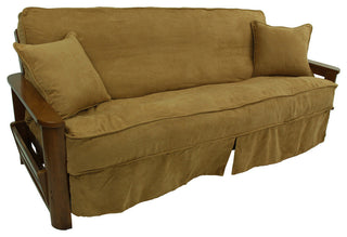Solid Microsuede Full Futon Slipcover Set, Saddle Brown