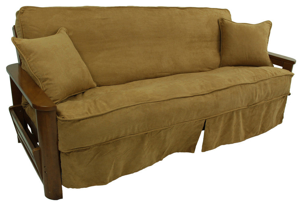 Solid Microsuede Full Futon Slipcover Set, Saddle Brown