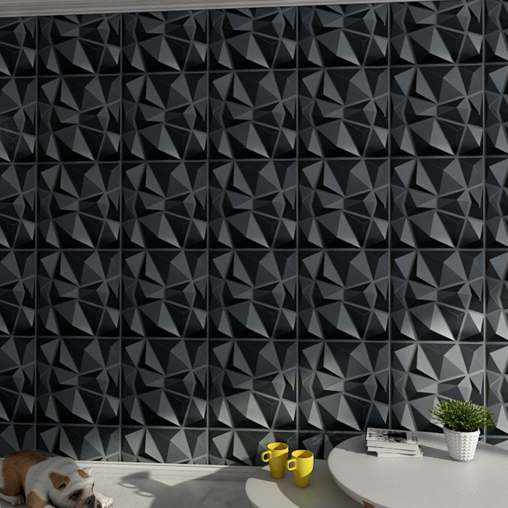19.7"x19.7" Textures 3D Decorative Wall Panels Diamond Design, Set of 12, Black