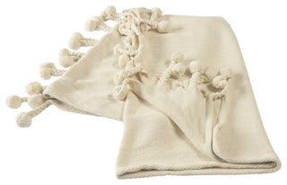 Cream Embroidered Chevron With Braided Fringe Throw Blanket