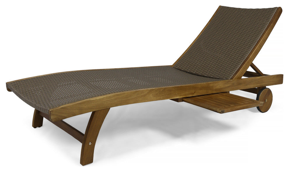 GDF Studio Kimberley Outdoor Chaise Lounge With Pull-Out Tray, Set of 2, Brown/Teak Finish