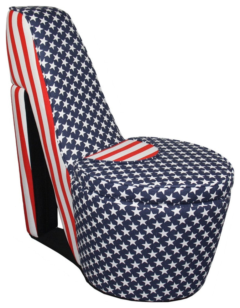 Red White and Blue Patriotic Print 1 High Heel Shoe Storage Chair