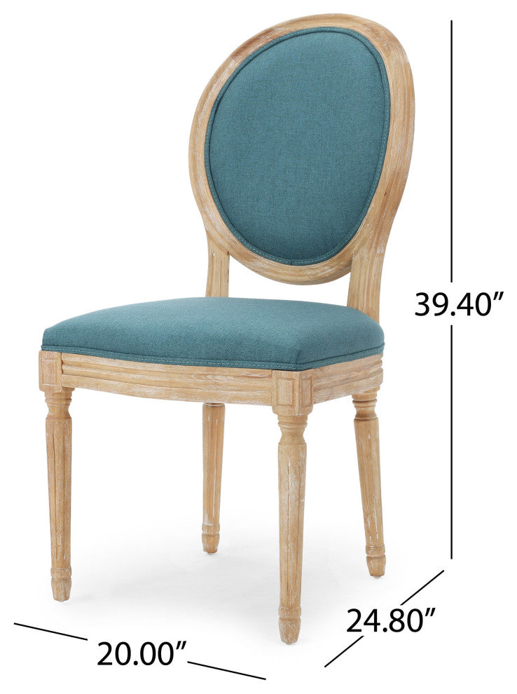 Dason French Country Fabric Upholstered Wood 7-Piece Dining Set, Dark Teal/Natural