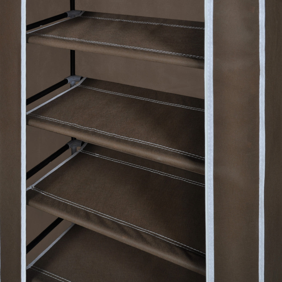 10 Pair 5 Tier Shoe Rack Tower Portable Closet Storage Organizer w/ Shelf Brown