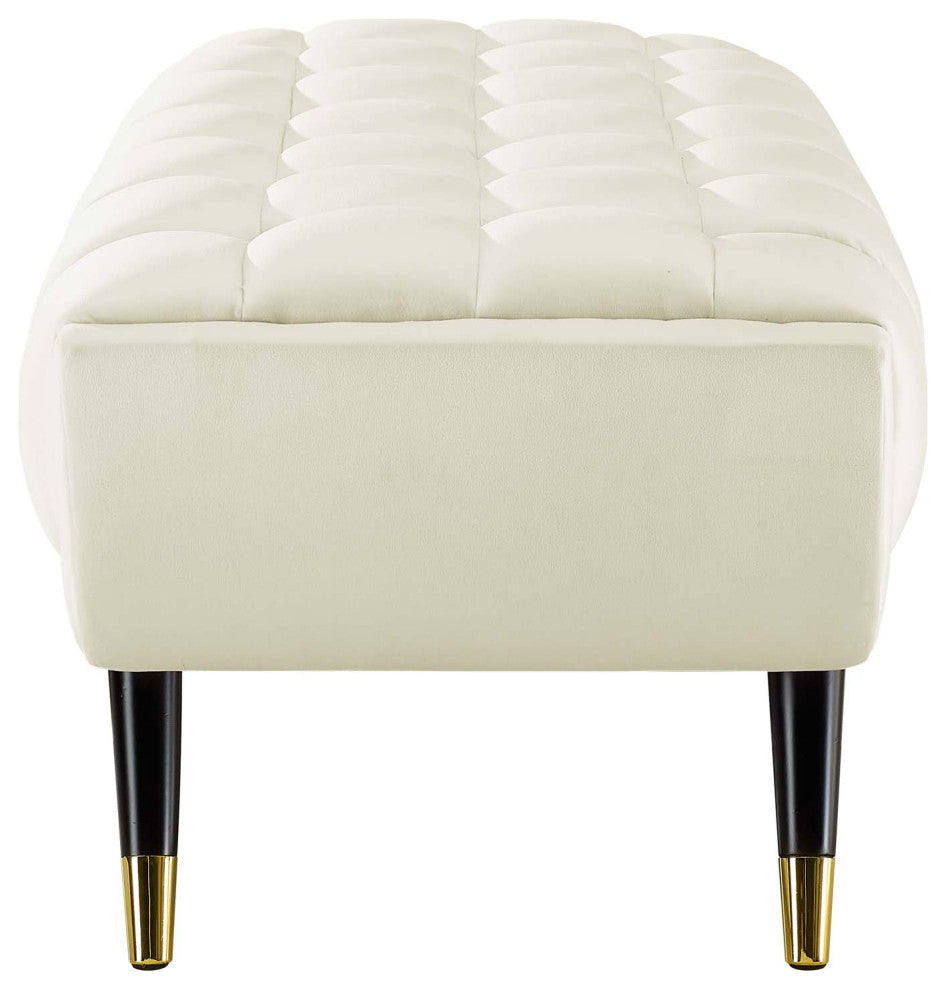 Accent Chair Bench, Velvet, Ivory White, Modern, Living Lounge Hotel Hospitality