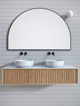 60" W X 40" H Arch Shape Stainless Steel Framed Mirror, Black