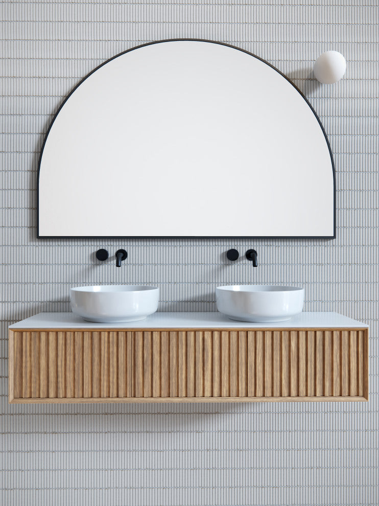 60" W X 40" H Arch Shape Stainless Steel Framed Mirror, Black