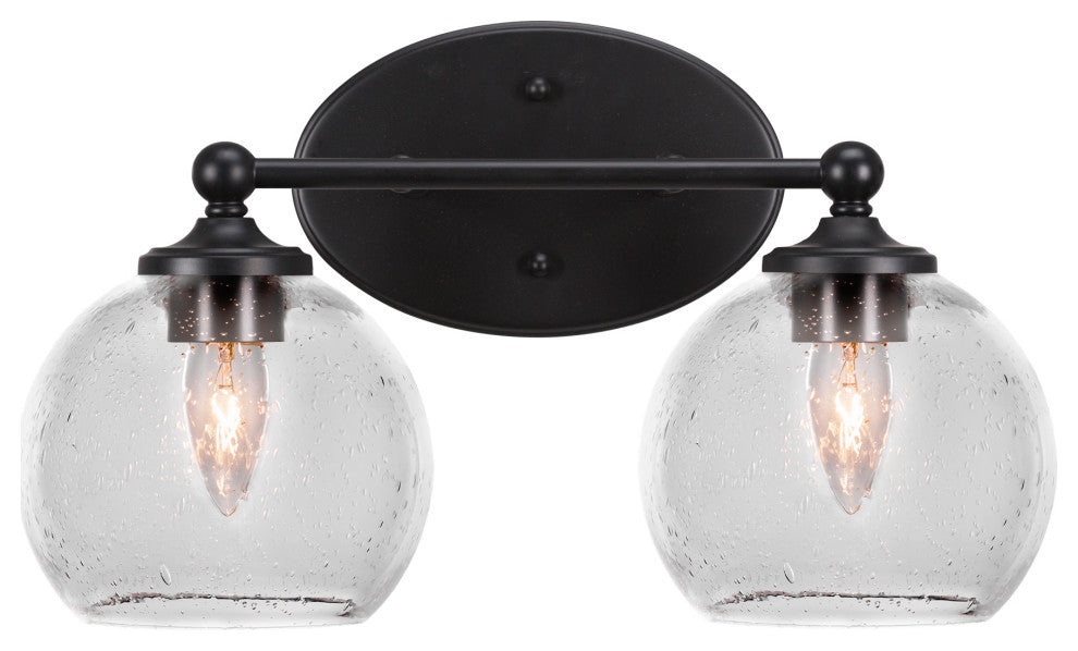 Capri 2-Light Bath Bar, Matte Black/Clear Bubble
