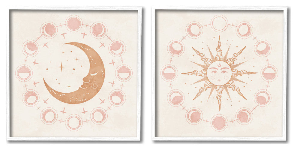 Celestial Sun Moon Phases Astrology Illustration, 2pc, each 12 x 12