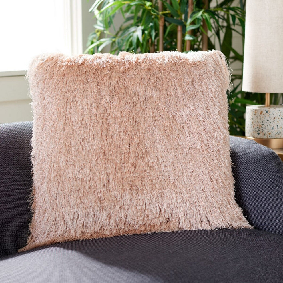 Safavieh Chic Shag Pillow, Blush, 1'8" Square