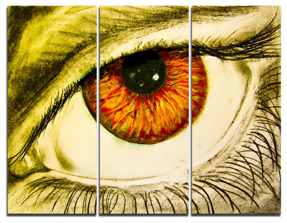 "Eye With Orange Pupil" Painting Canvas Art Print, 3 Panels, 36"x28"