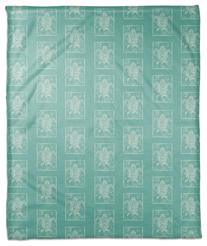 Sea Turtle Stamp Teal 50x60 Throw Blanket
