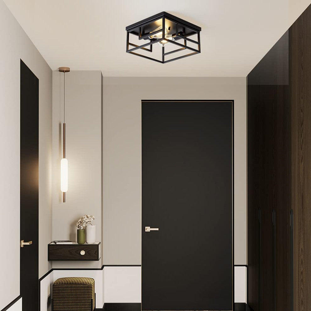 Industrial Farmhouse Ceiling Light, Rust, Black, Square