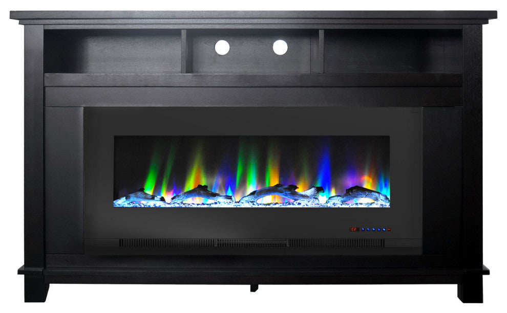 Electric Fireplace TV Stand, 50" Color-Changing LED Heater Insert, Dark Coffee