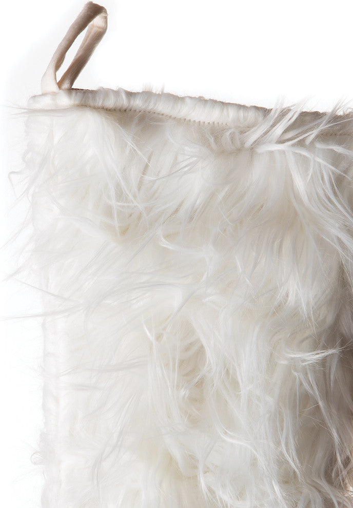 Faux Fur Christmas Stocking, Mongolian Long Hair White