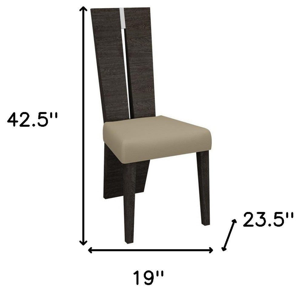 Set of Two Gray And Dark Brown Upholstered Dining Side Chairs