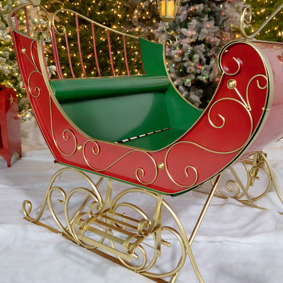 Large Victorian Christmas Sleigh, Red, Green, Gold