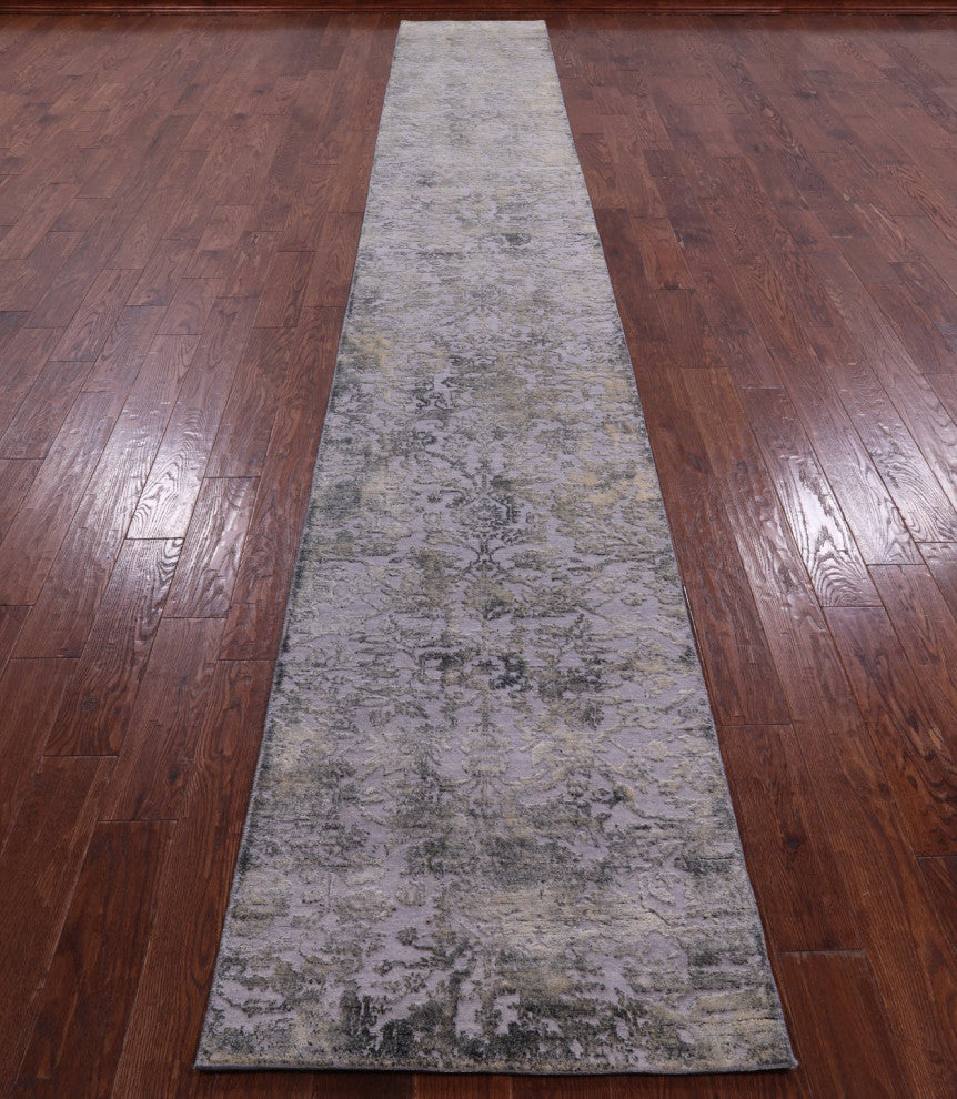 Wool and Silk Handmade Modern Runner Rug 2' 6" X 17' 8" Q11781