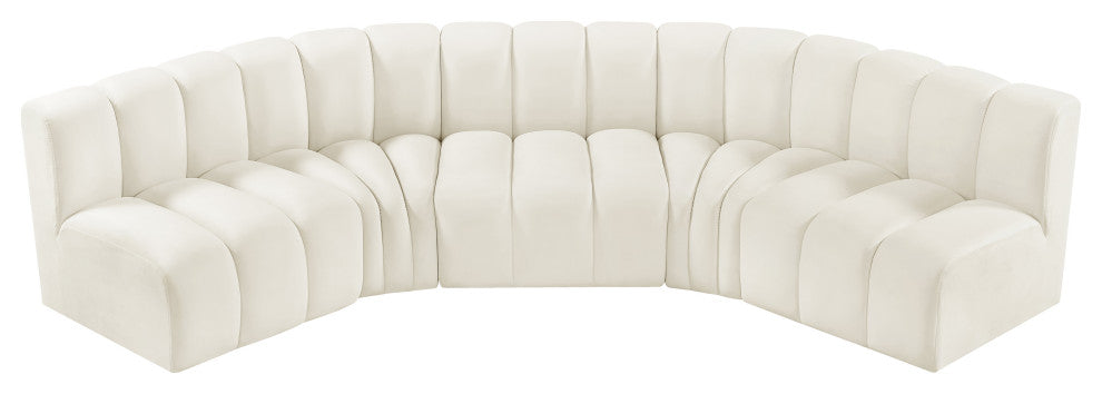 Arc Velvet Upholstered 5-Pc. U-Shaped Modular Sectional, Cream