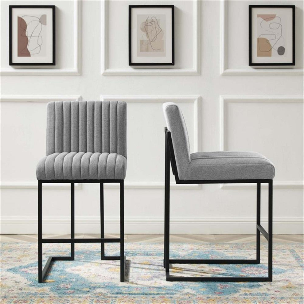Indulge Channel Tufted Fabric Counter Stools - Set of 2-Light Gray