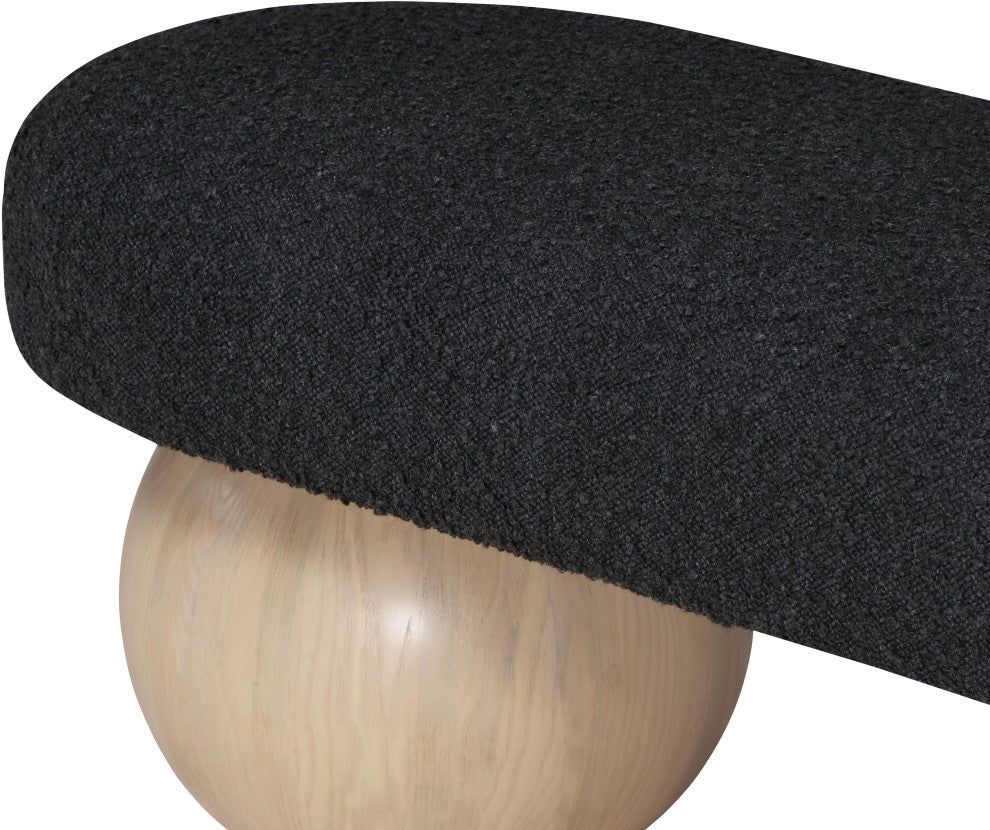 Meridian Furniture Bowie Boucle Fabric Upholstered Bench, Black, Natural Finish