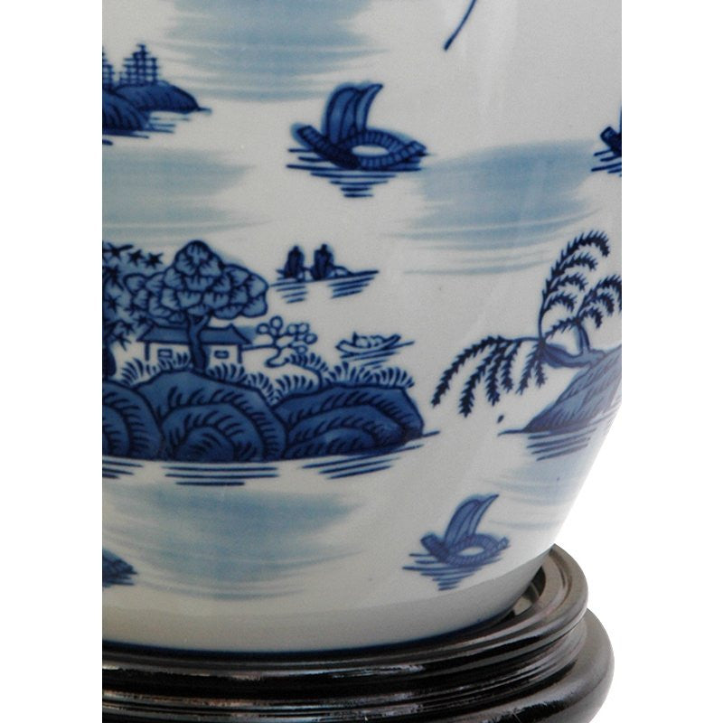 11" Landscape Blue and White Porcelain Vase Jar