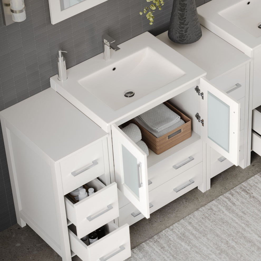 The Pullman Bathroom Vanity, White, 84", Double Sink, Freestanding
