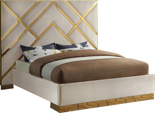 Vector Upholstered Bed, Cream, Queen, Velvet
