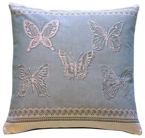Pillow Decor - Lace Butterflies in Blue French Tapestry Throw Pillow